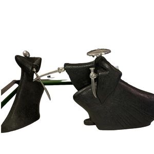 Rare Collectible Vintage Samurai Sculptures Chrome Set Black/silver Siz 17” Tall